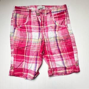 Old Navy Girl’s  Pink Linen Blend Plaid Bermuda Shorts Sz 10